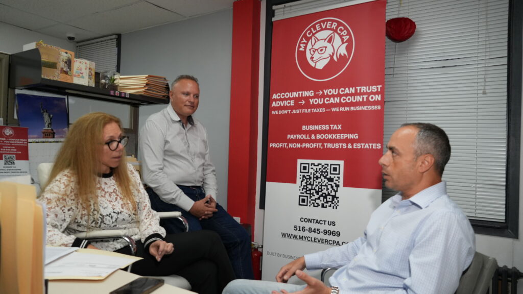 The MyCleverCPA team meeting with a client
